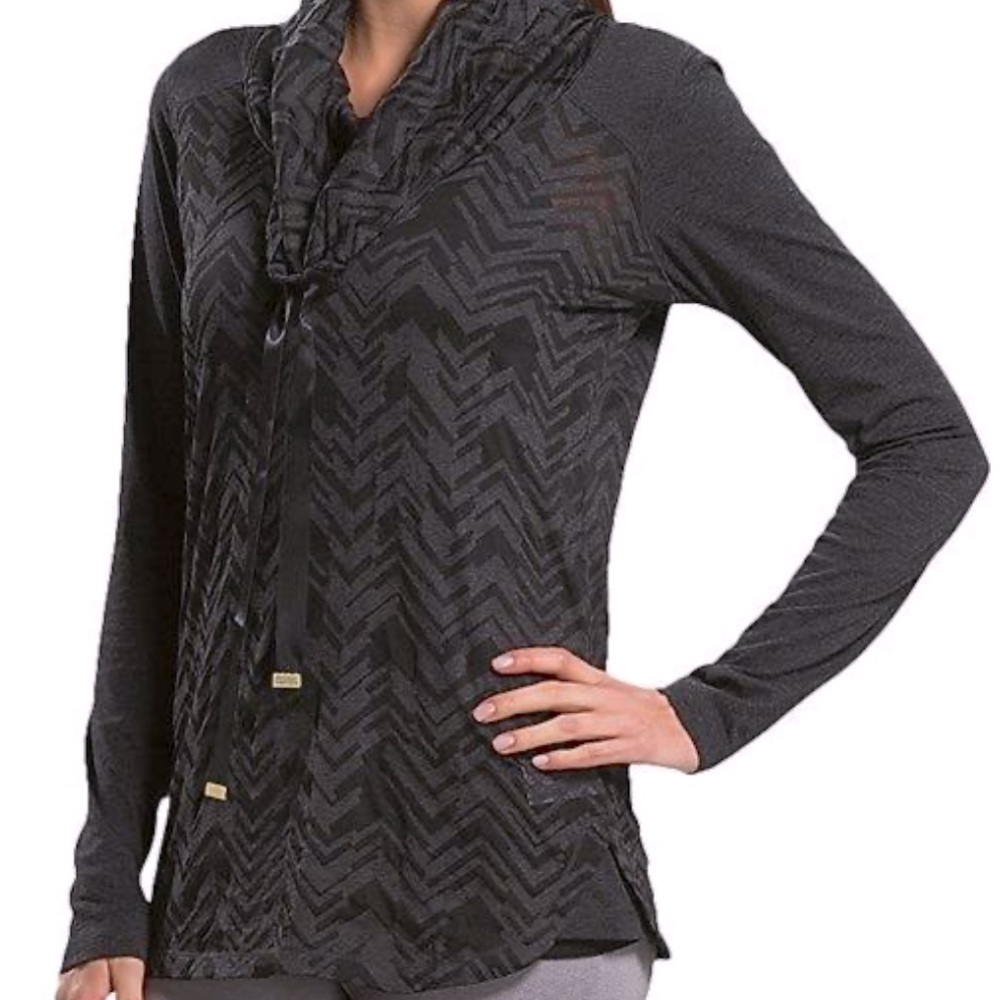 Lole long sleeve chevron print grey cowl neck athleisure top women's size Small